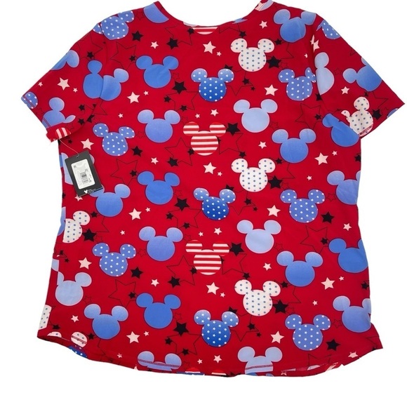 Disney Scrubstar Women's Size XL American Mickey V-Neck Print Scrub Top NWT - Picture 4 of 7